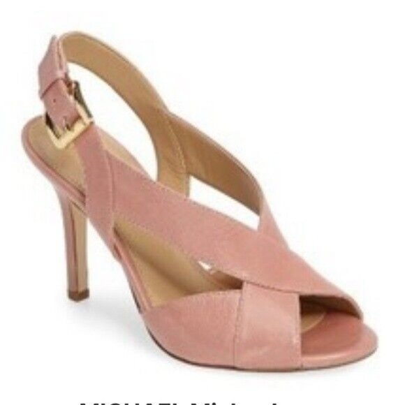 Michael Kors Shoes - Michael Kors Becky Light Rose Leather Sandal Criss Cross Gold Buckle Size 9.5